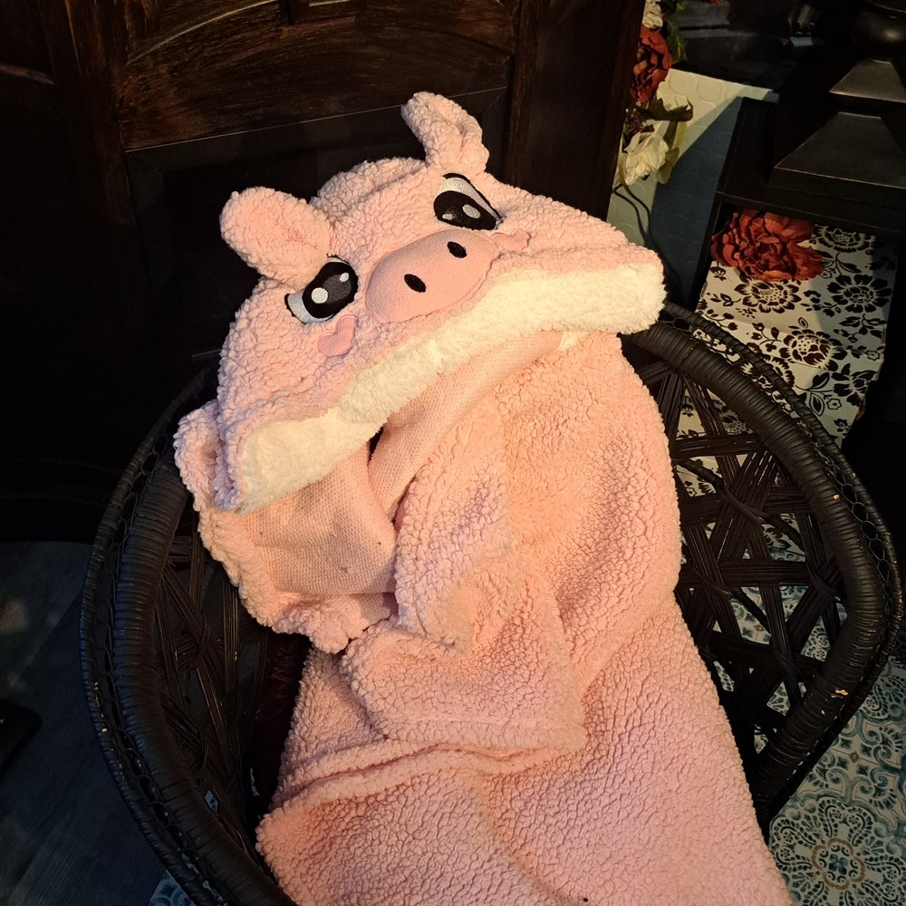 Cozy Pink Piggy Hooded Blanket